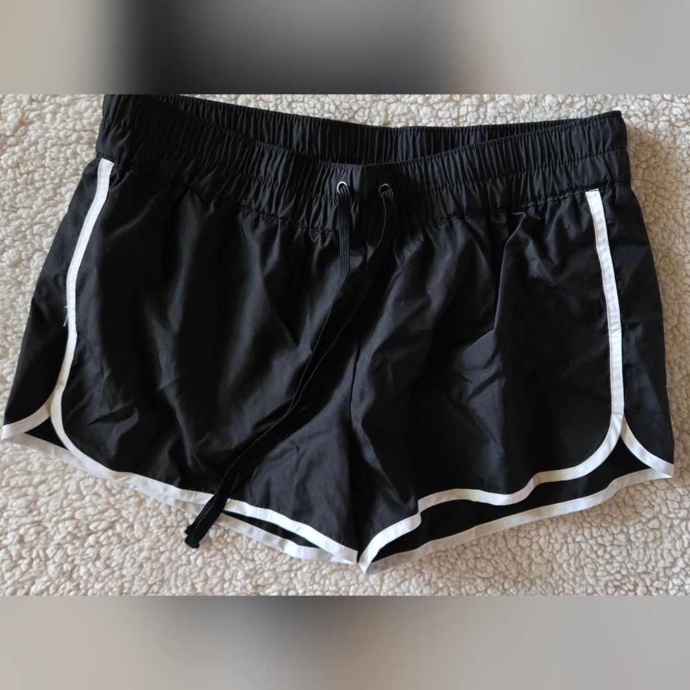 Old Navy Black and White Athletic Shorts with Elastic Waistband